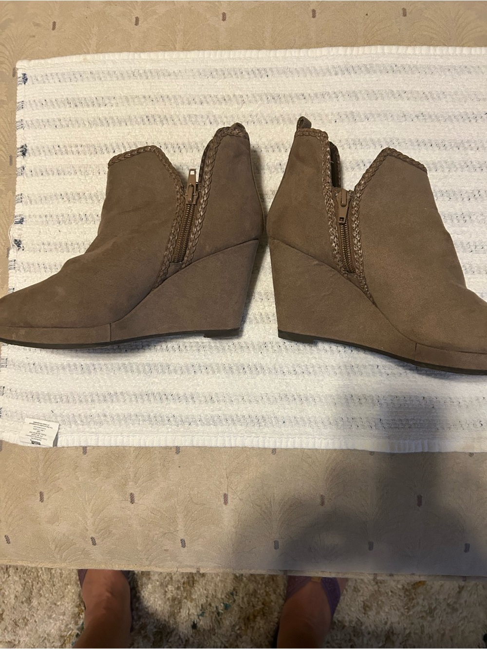 CL by Laundry Taupe Wedge Ankle Boot with Braided Trim